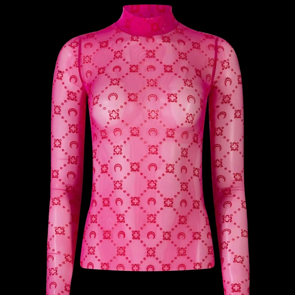 Marine Serre Moonogram Flocked Mesh Top Pink